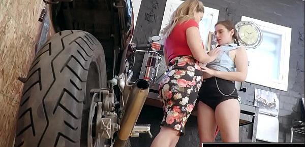  Busty lesbians fuck in the repair shop